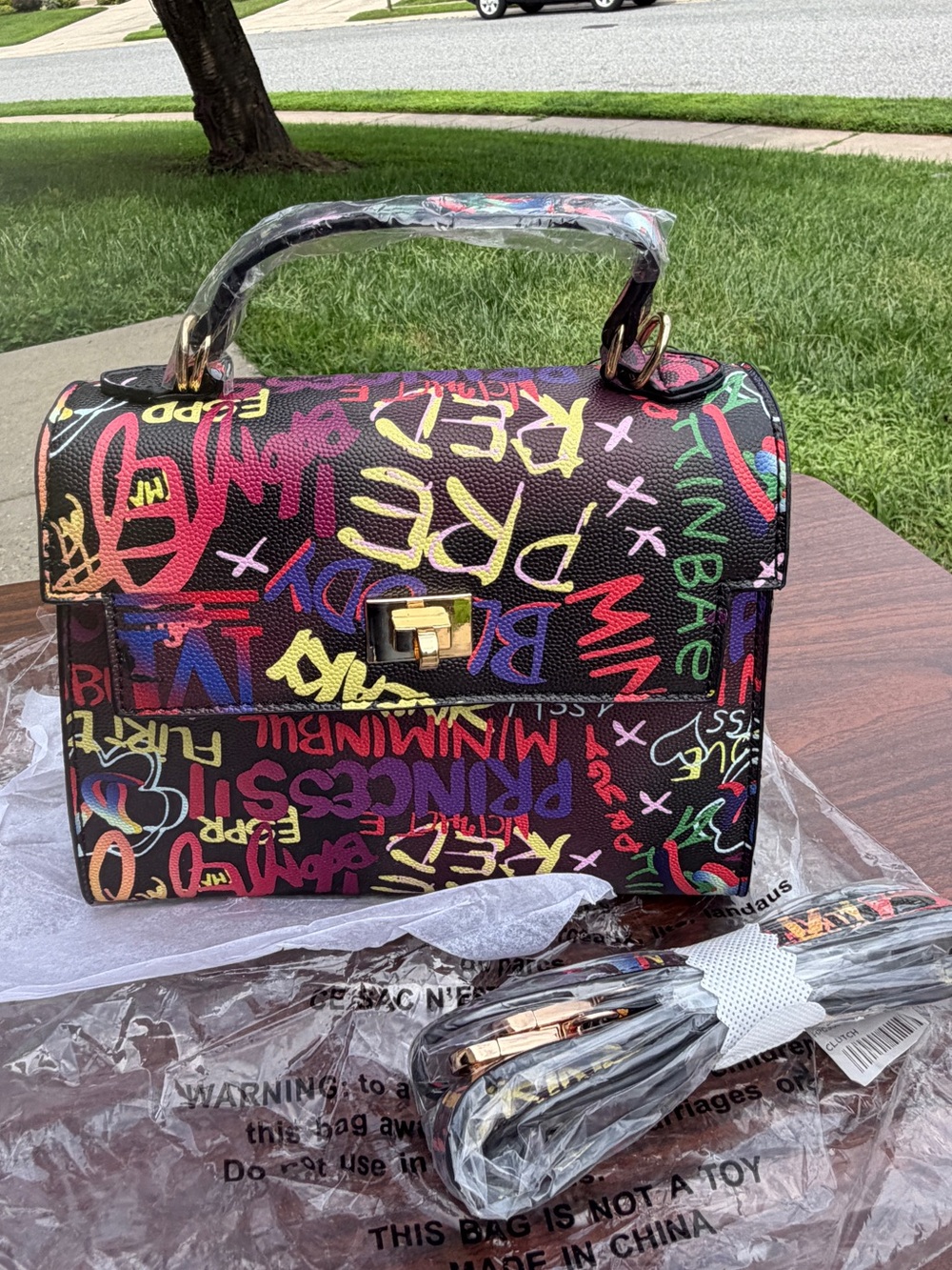 Hello 3 AM Graffiti Satchel Handbag Crossbody Purse Multicolor NWT